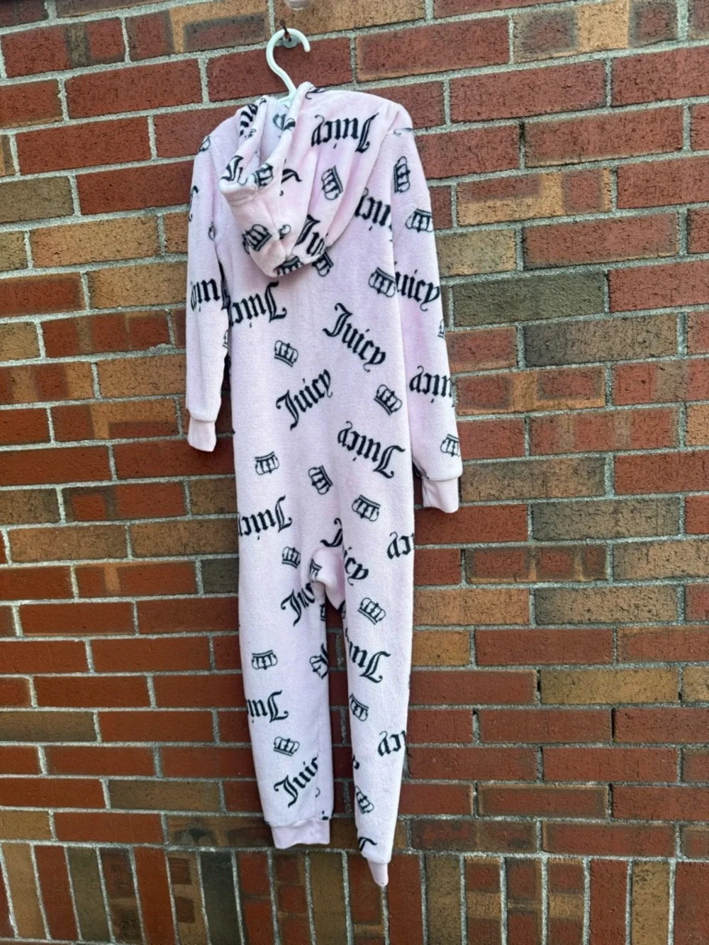 Juicy Couture Girls Pink Plush Hooded One Piece Pajamas Size 6/6X Y2K